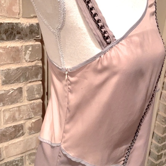 Anthropologie LuPruia One Shoulder Blouse Silver Chain Detail Muted Rose Size M - Picture 6 of 11
